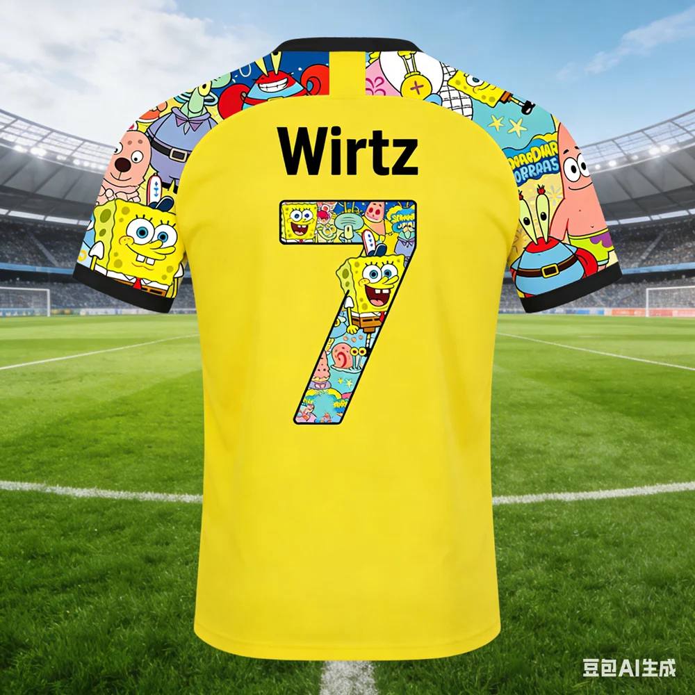 Wirtz # Camiseta de Fútbol de Bob Esponja Generada por IA 2026, Transpirable, para Hombre y Niño, Manga Corta, para Fanáticos del Fútbol