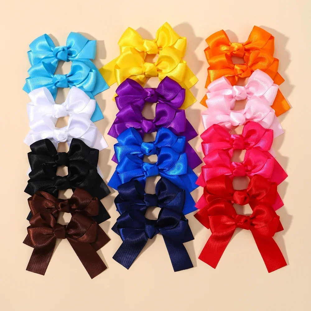 

2pcs Lovely Cheer Up Bowknot Hair Clips for Girl Solid Ribbon Bows Hairpins Hairgripe Kids Boutique Hair Accessories Wholesale