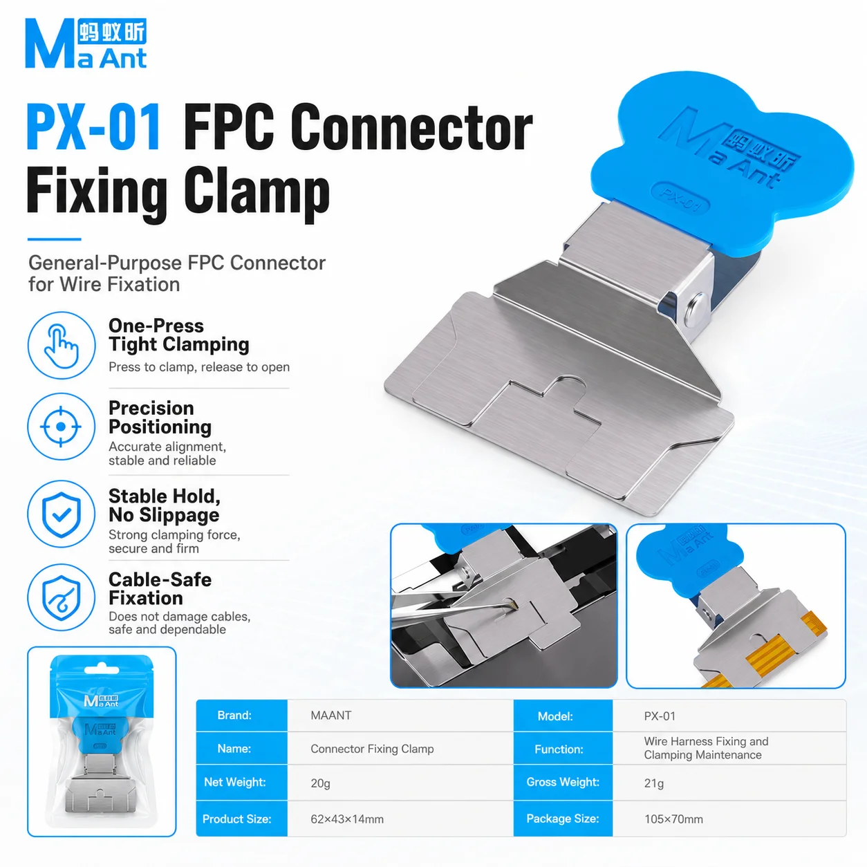 MaAnt PX-01 Universal FPC Connector Fixing Clamp for Phone Mainboard PCB Touch FPC Cable Securing Soldering Repair Clamping Tool