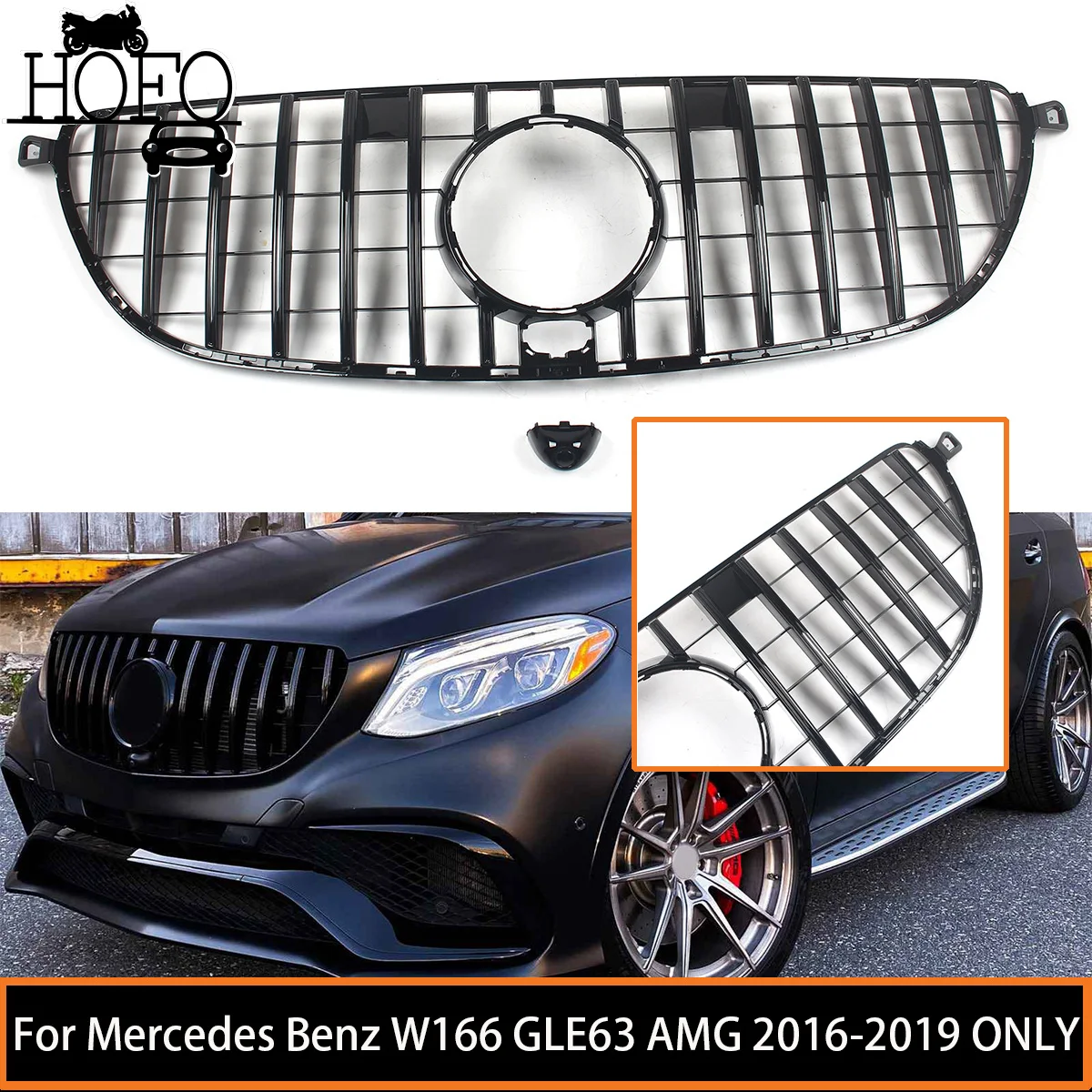 GT Style Car Front Bumper Grille Grill Black/Silver For Mercedes Benz W166 GLE63 AMG 2016-2019 ONLY