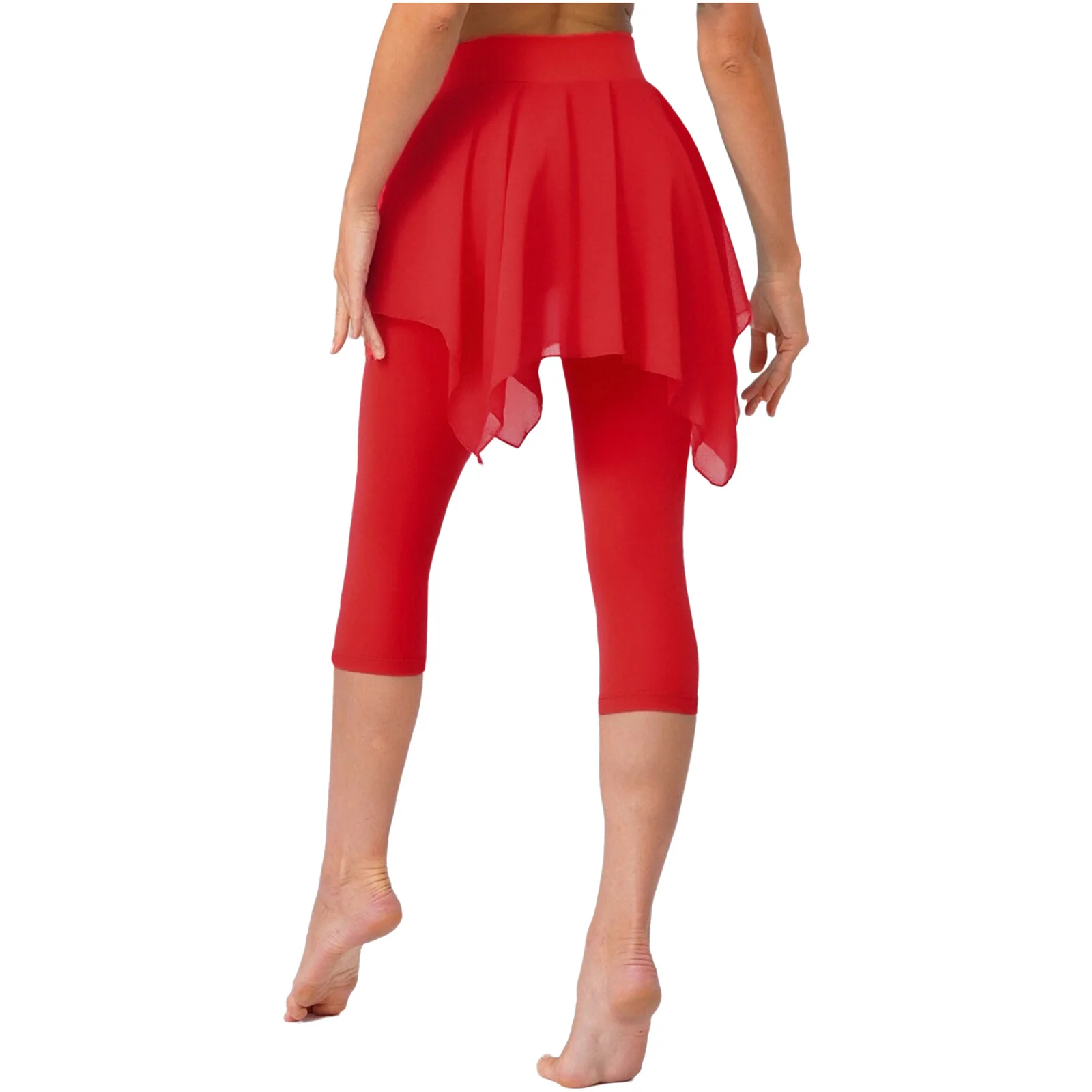 Dames Latin broek balletdansbroek hoge taille legging uit één stuk onregelmatige rok capribroek voor yoga fitness dans