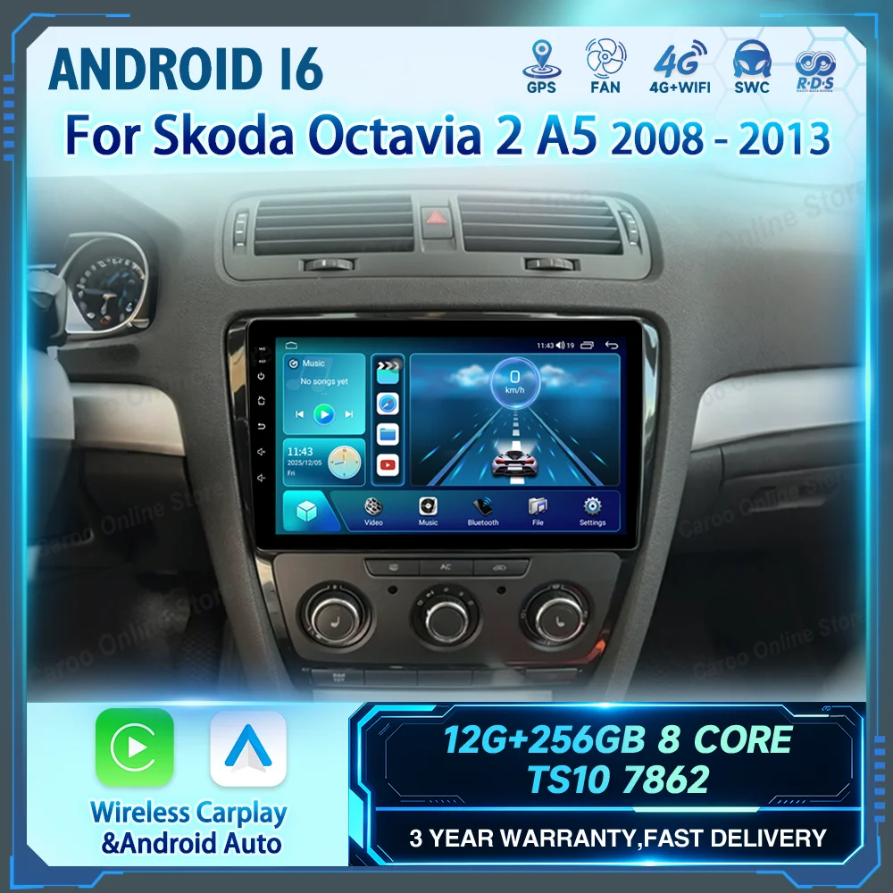 Android para Skoda Octavia 2 A5 2008-2013 Rádio Multimídia Automotivo Sem DVD 2Din 4G Auto WiFi Player Tela Navegação DSP GPS
