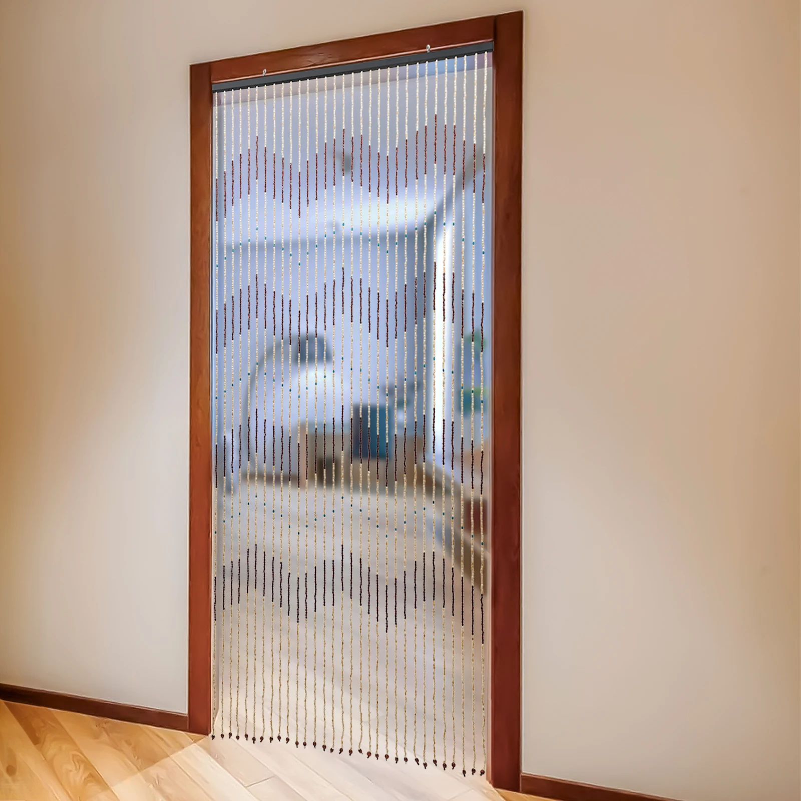 220x90cm Holzperlen-Türvorhang Bambus-Fliegengitter für Türöffnungen Raumteiler & Moskitonetz für Heimdekoration