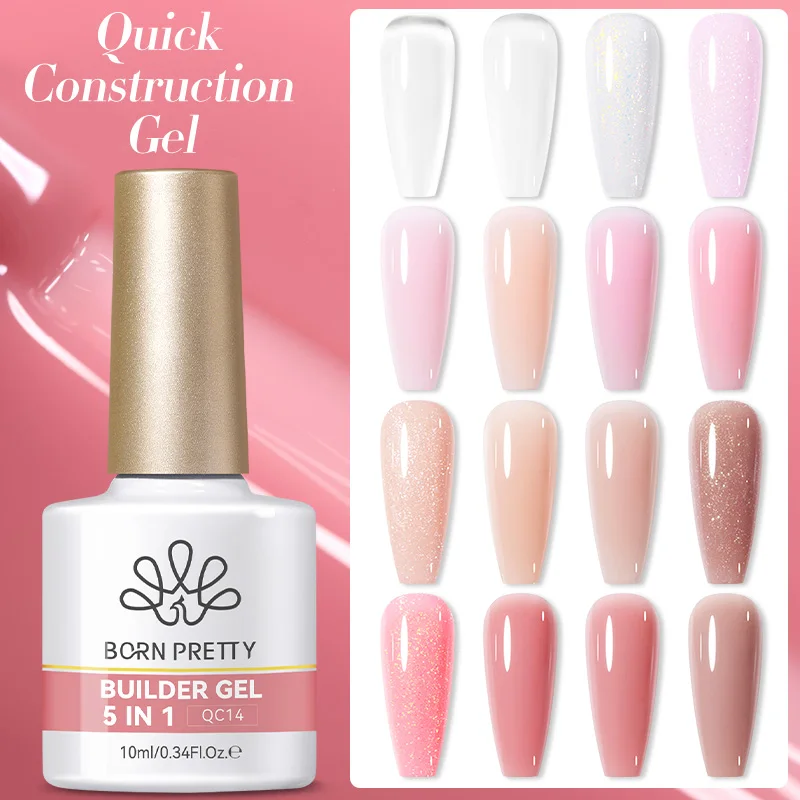 BORN PRETTY 5 IN 1 Quick Jelly Building UV Extension Construction Selbstnivellierendes Soak-Off UV LED Gel Nagelkunst 10ml Kristall