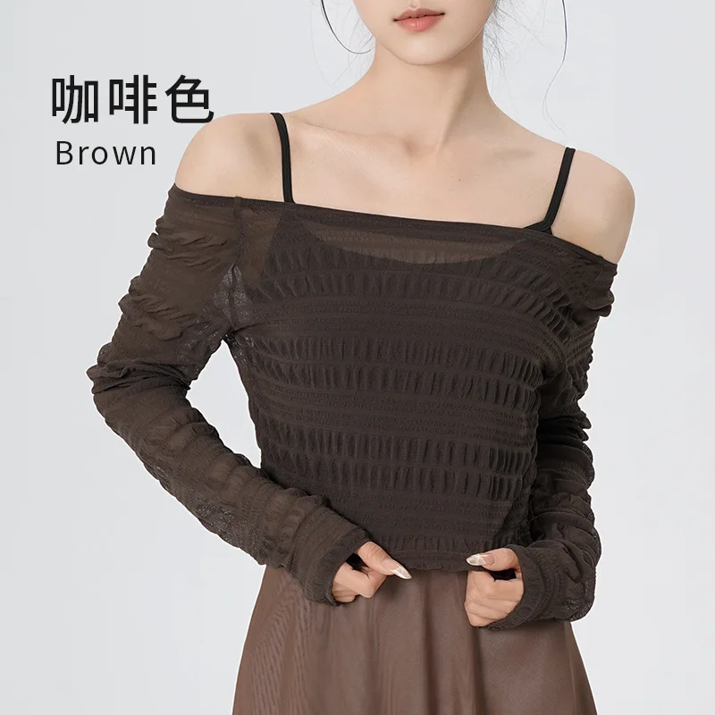 

Woman Dance Tops Loose Dance Blouse Long Sleeve Modern Dance Shirts Pleated Tops Loose Straight Leg Ballet Trousers Casual Set