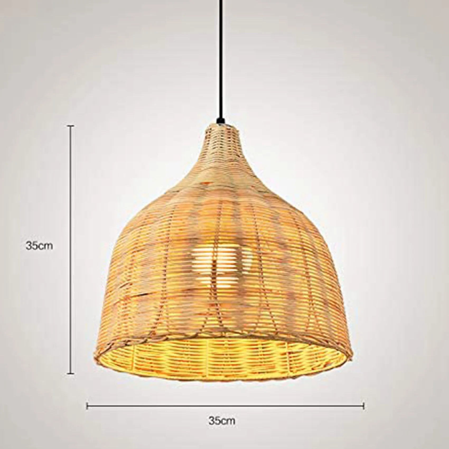 Hot Trend-2X Rattan Lamp Pendant Light Vintage Hanging Lamp Shades E27 Living Room Dining Room Decor Cafe Restaurant Hanglamp(M)