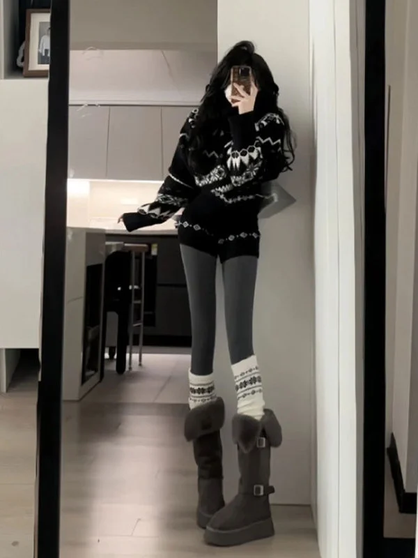 

Корейский вязаный свитер Sle Lazy, брюки, комплект из двух предметов, осенний ансамбль Faion, удобный хлопковый комплект с высокой талией