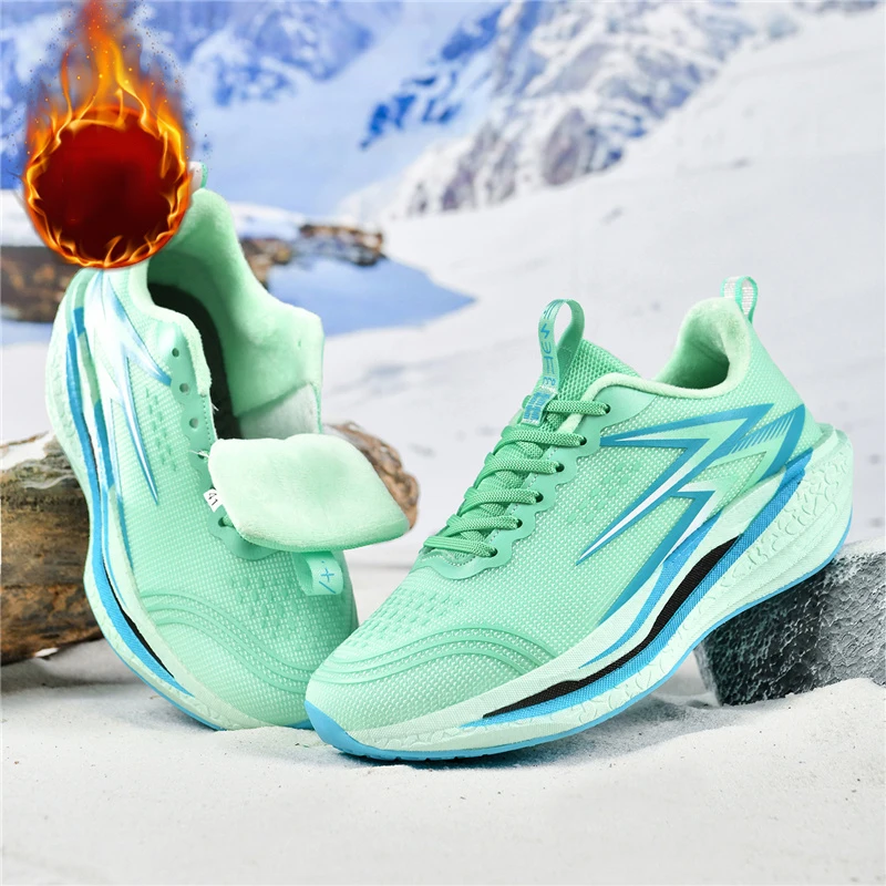 Winter Warm Running Shoes for Men Warm Snow Boots Women Off-road Marathon Leather Athletic Sneakers Tennis Jogging Sports Shoes