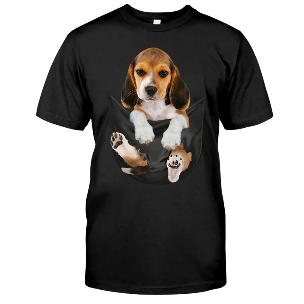 CLOOCL, camisetas de algodón negras, camisetas a la moda con estampado de bolsillo para perros Beagle, camiseta informal para hombres y mujeres, camisetas de Hip Hop, camisetas divertidas de algodón