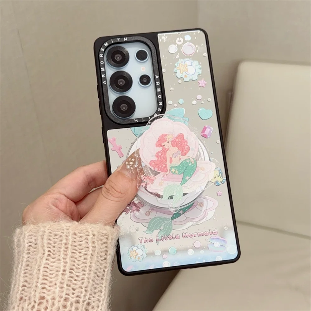 Cute Cartoon Mermaid Magnetic Phone Case for Samsung Galaxy S24 S23 Ultra S25 Plus S26 Cover With Magsafe Stand Chain Kawaii Cas view 3