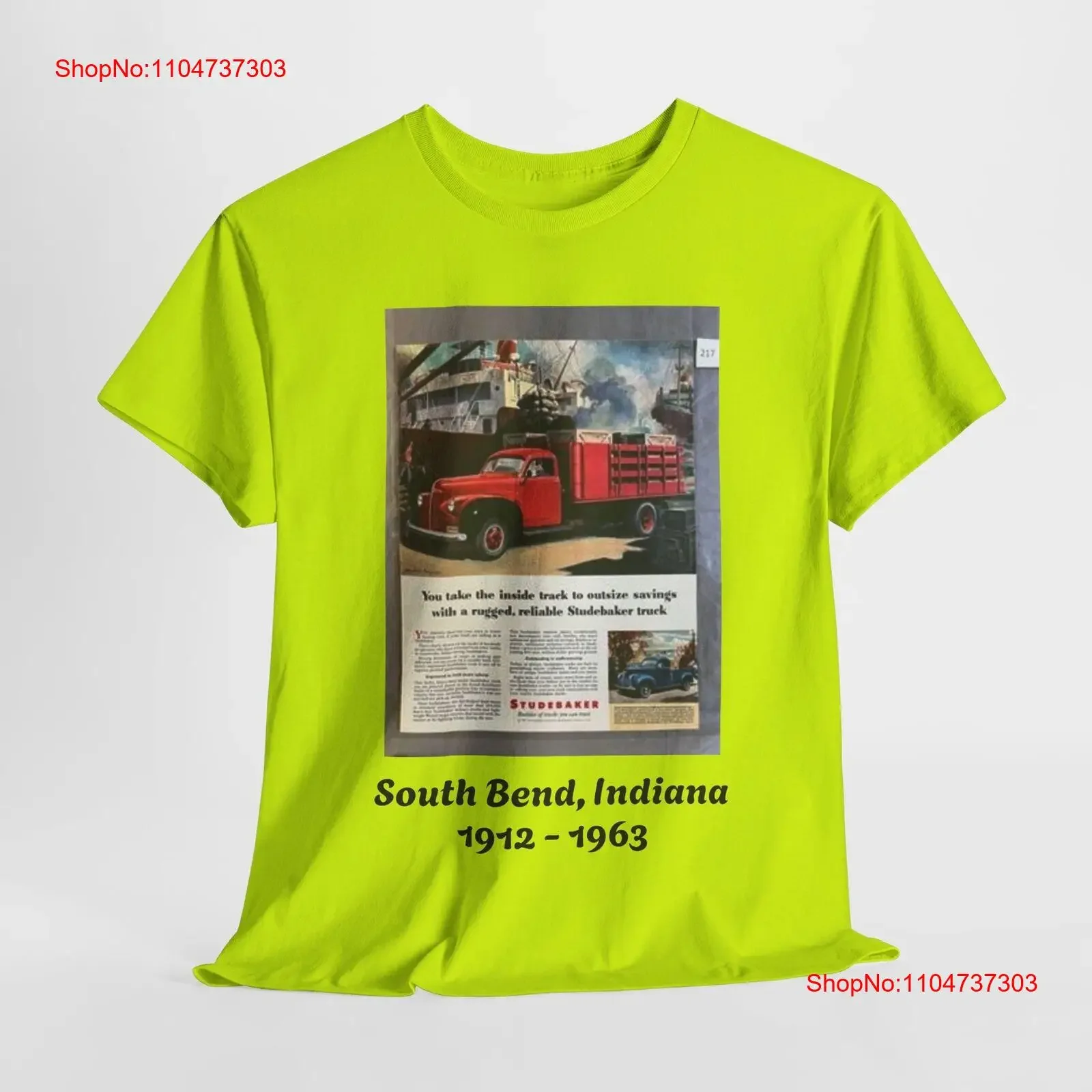 Vintage Studebaker Truck Ad South Bend IN 1912 1963 Retro Camiseta de algodón pesado vintage lavado estirado ropa de calle Unisex