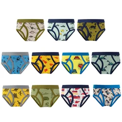 1-12Y Boys Cotton Briefs Solid Cotton Skin-Friendly Cartoon Print Triangle Underpants Kids Fashion Breathable Underwear