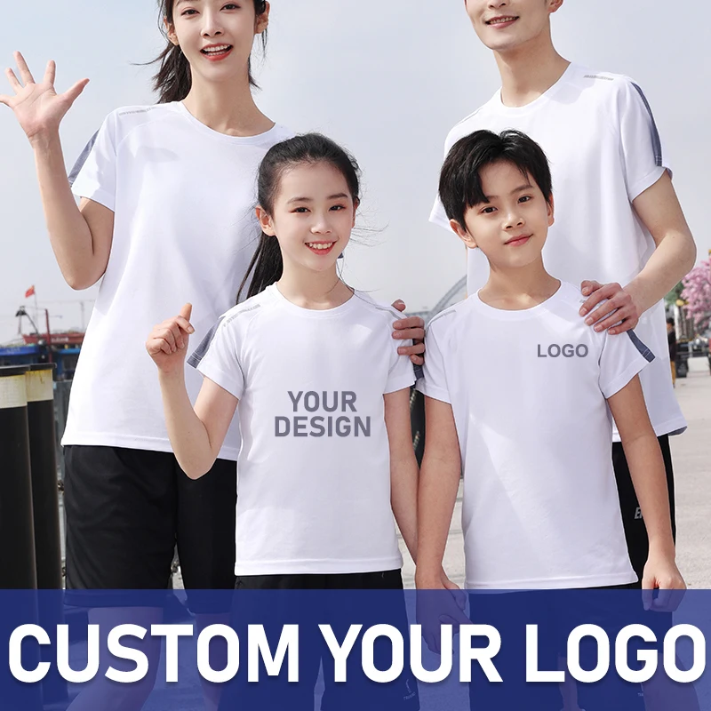 

Customized Logo Kids Summer Quick Dry Shirt Parent-child Wear Short Sleeve Sport Family School T Shirts Print Your Logo Top Tees