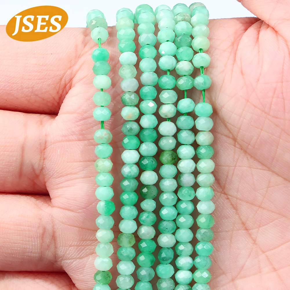 3A Natural Emerald Faceted Rondelle Seed Beads 3*4mm Spacer Loose Stone Beads for Jewelry Making Bracelet Necklace DIY Gemstone