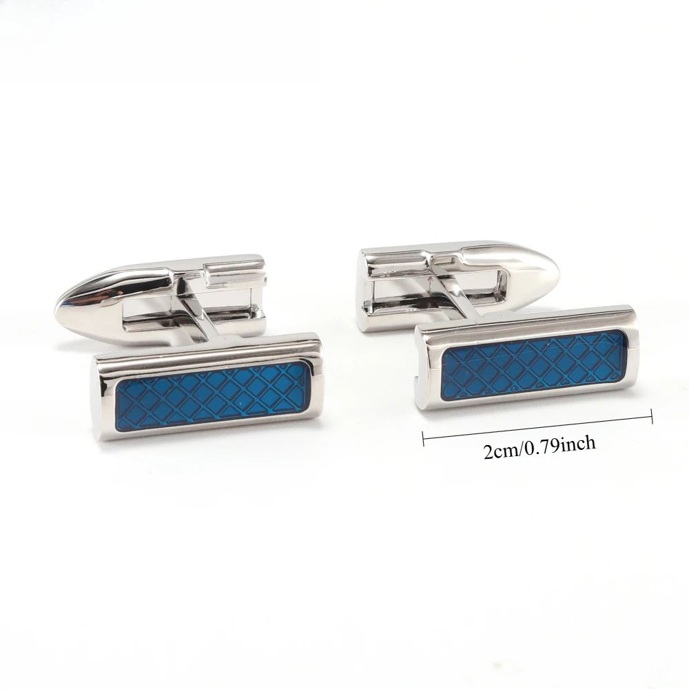 Geometric Hollow Blue Grid Enamel Double Cufflink Men's Silver Metal Cufflinks Business Suit French Shirt Cuff Nail Set