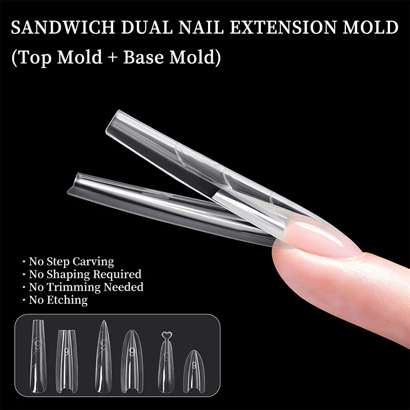 180 Uds sándwich doble forma de uña molde acrílico extensiones de uñas postizas moldes fácil desmoldar claro Natural uñas postizas puntas herramienta de salón