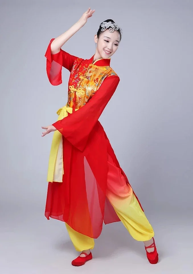 2024 New Yangko drum team apparel for men and women adult national wind drumming clothing dragon and lion dance costume costumes