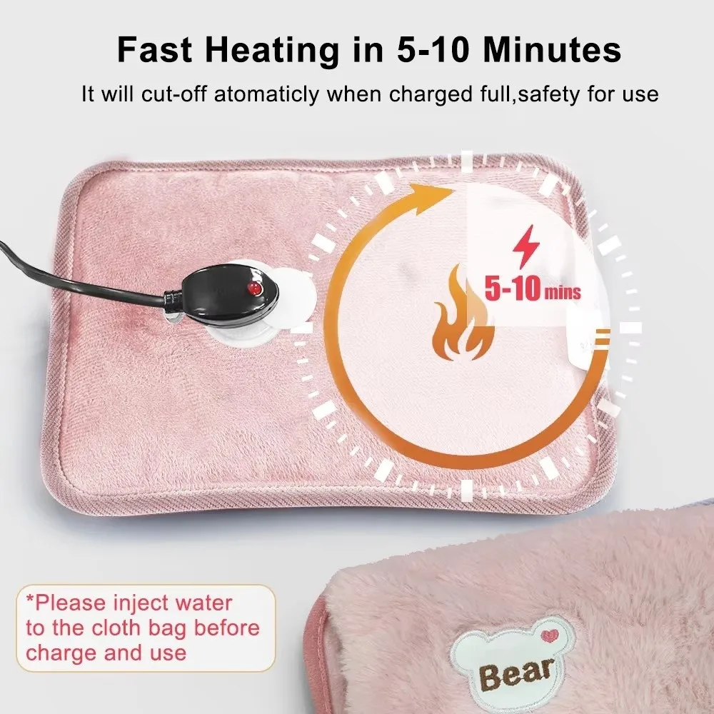 Portable Flannelette Electric Hot Water Bag Fast Heating EU Plug Hand Warmer Explosion-Proof Warm Hand Pocket for Home Office