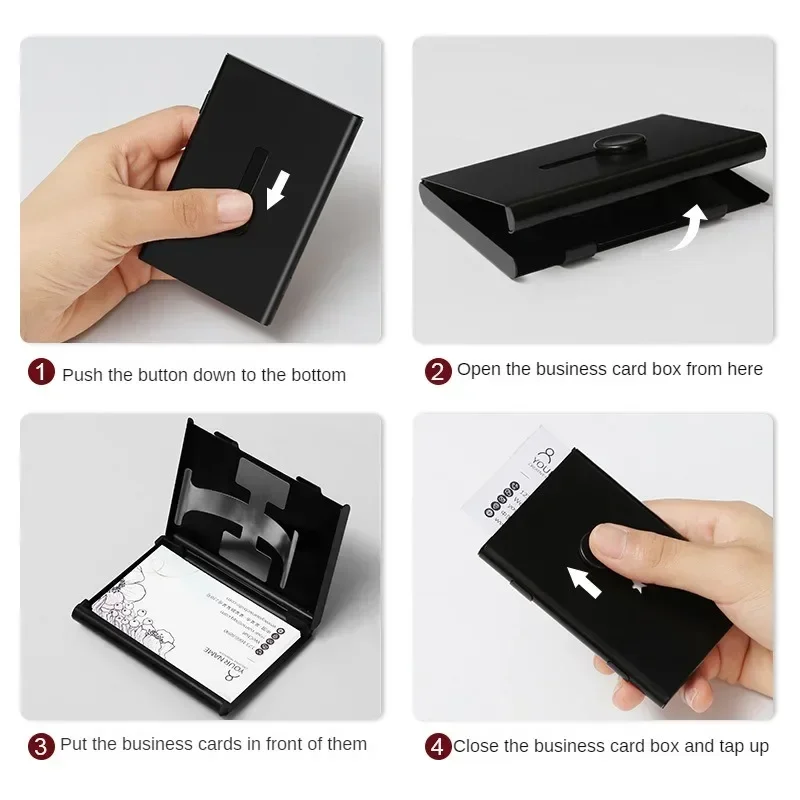 Metal Business Card Holder Hand Push C ard Case Bank Card Membership Package Ultra Thin Business Card Packaging Box Organizer