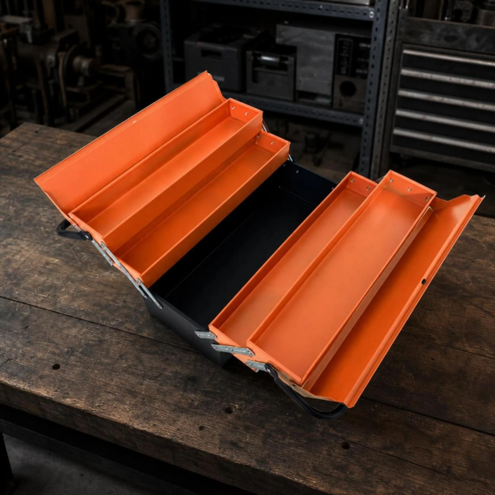 Cantilever Toolbox Heavy-Duty Toolbox with Trays Metal Tool Box Foldable Organizer Compact for DIYers, Workshop, Garage