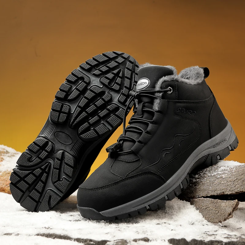 Nuevas botas de senderismo para hombre, zapatillas informales suaves antideslizantes de invierno, zapatos de algodón cálidos impermeables, botas de nieve de felpa de suela gruesa