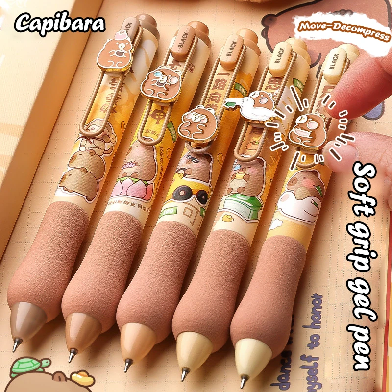 5ชิ้น/กล่องปากกา capybara การ์ตูนที่สร้างสรรค์ปากกาหมึกเจลแห้งเร็วปากกาเขียนนุ่มปากกาน่ารักเป็นกลางอุปกรณ์การเรียน