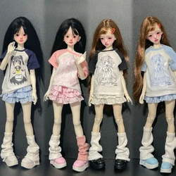 New 1/6 1/4 Doll's Clothes Suit for 30/45cm Bjd Doll Short Sleeve+Skirt+Leg Socks Girl Toys Dress Up Doll Accessories, No Doll