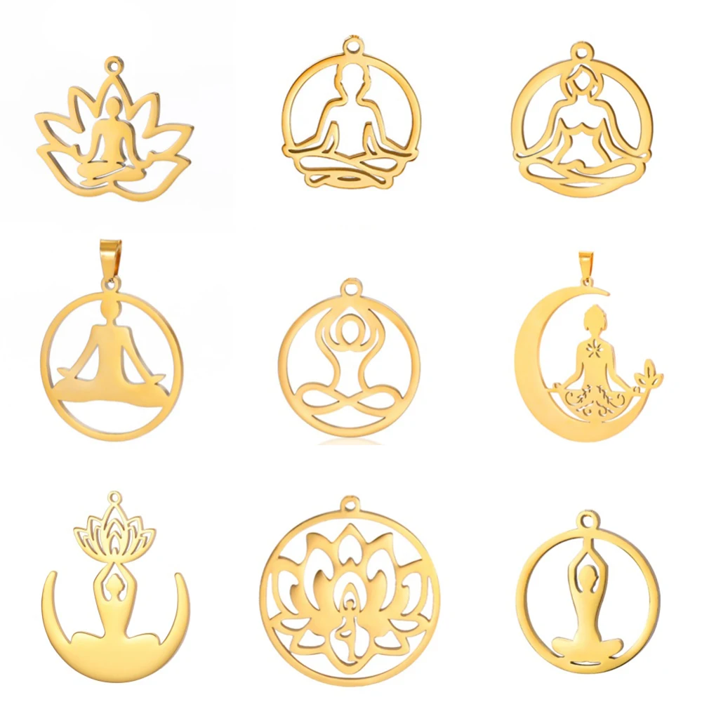 EUEAVAN 1pc Boeddhisme Yoga RVS Charms Mandala Lotus Meditatie Charme Hanger Amulet Ketting Sieraden Maken Benodigdheden