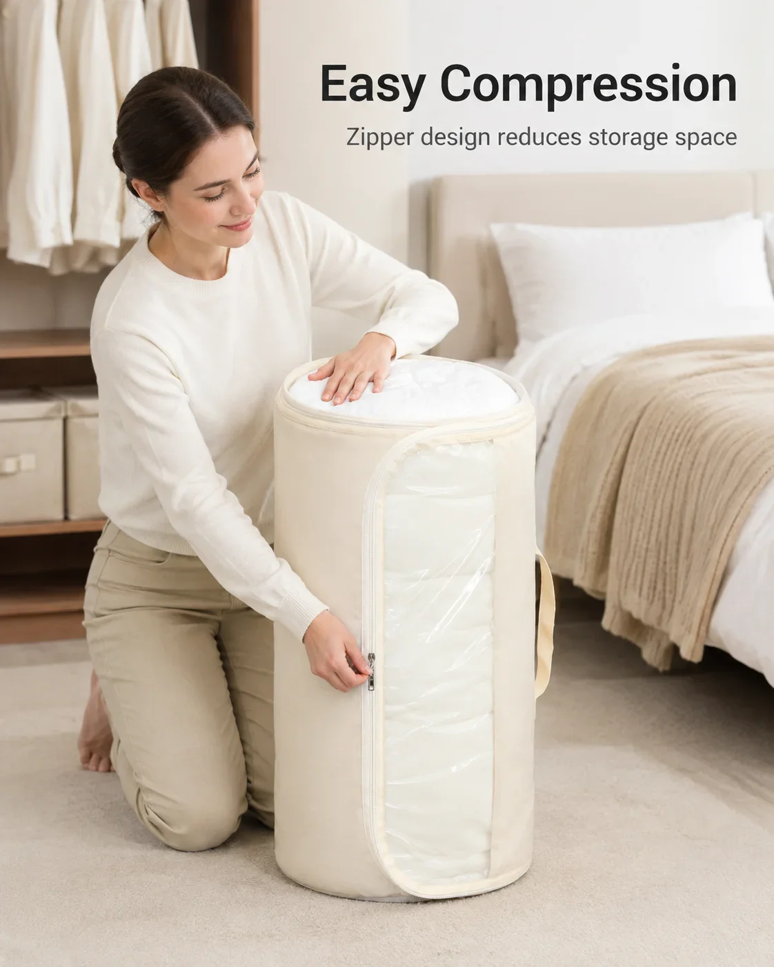 Large Capacity round Cylinder Quilt Storage Bag Waterproof Cotton down Silk Feather Quilt Organizing Bag Luxury Travel Packin...
