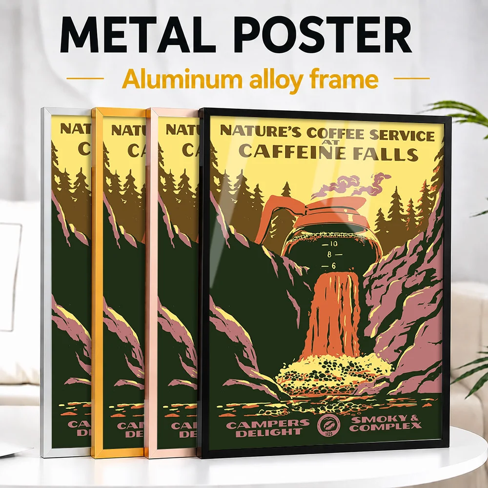 Caffeine Falls Framed Aluminum Metal Poster Customized Bar Menu Wall Art A Unique Gift For Mixology Fans To Display In Kitchen