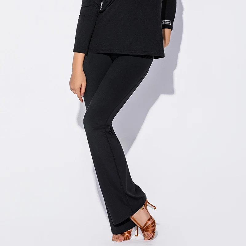 2025 roupas de prática de dança latina para mulheres preto solto topos cintura alta calças ligeiramente queimadas chacha rumba roupa latina dqs20627