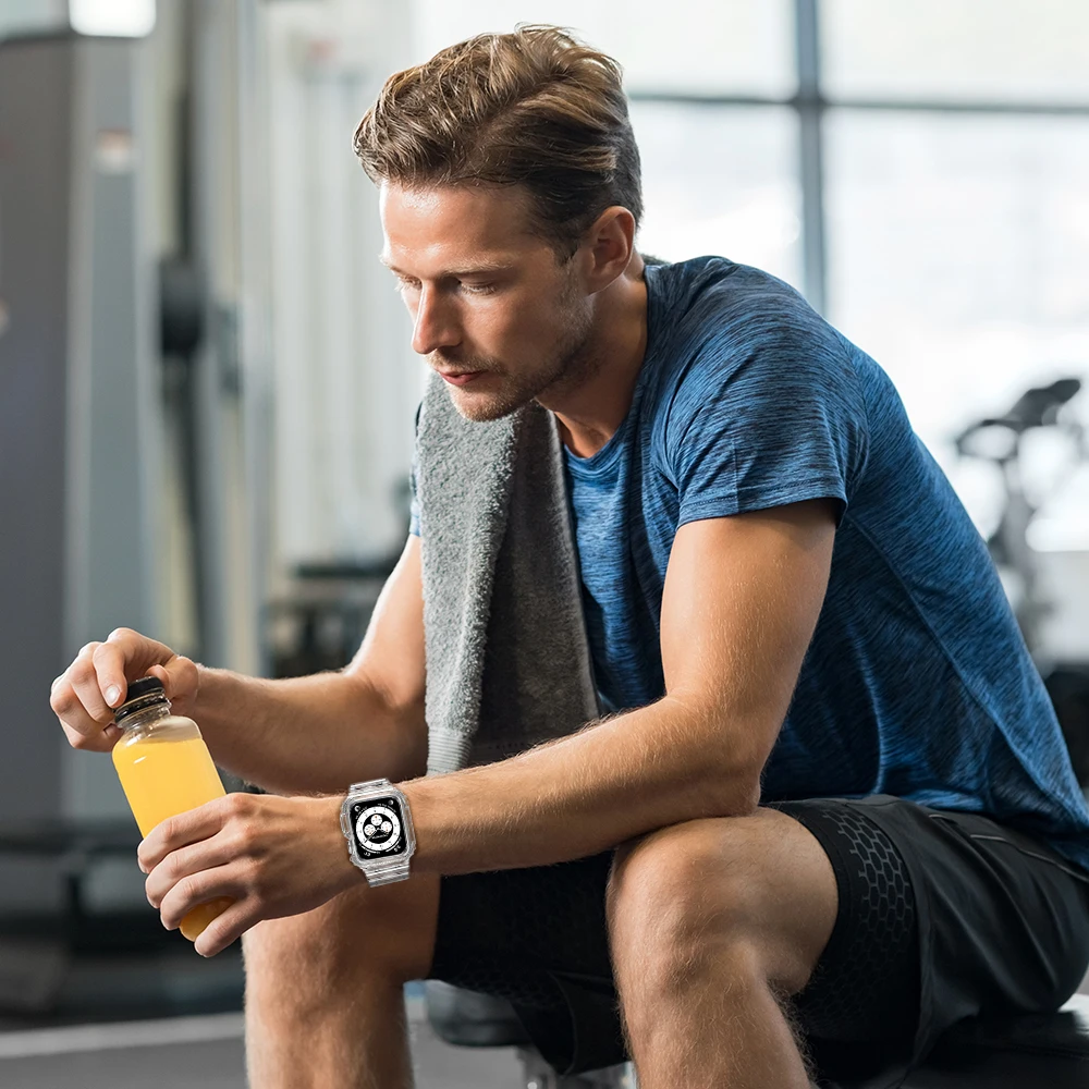 حزام رياضي + حافظة لساعة أبل 44 مللي متر 42 مللي متر 45 مللي متر إكسسوارات سوار شفاف من السيليكون iWatch سلسلة 9 8 7 5 4 3 6 SE