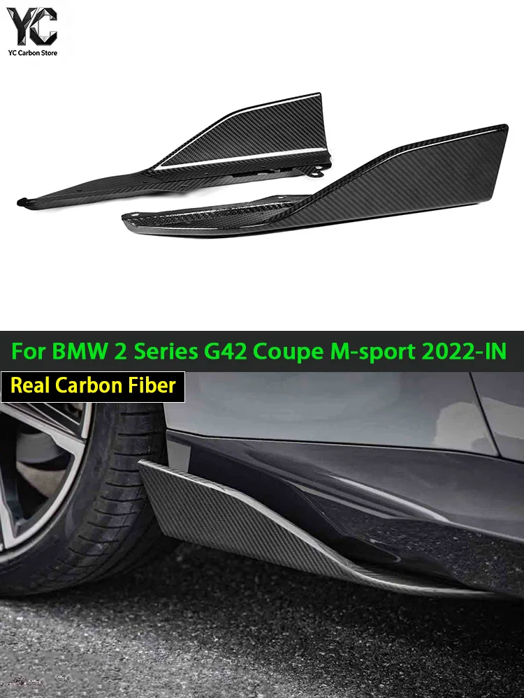Real Dry Carbon Fiber Side Skirts Winglet Side Door Lips Replacement For BMW 2 Series G42 220d 220i 230i Coupe M-sport 2022-IN 6