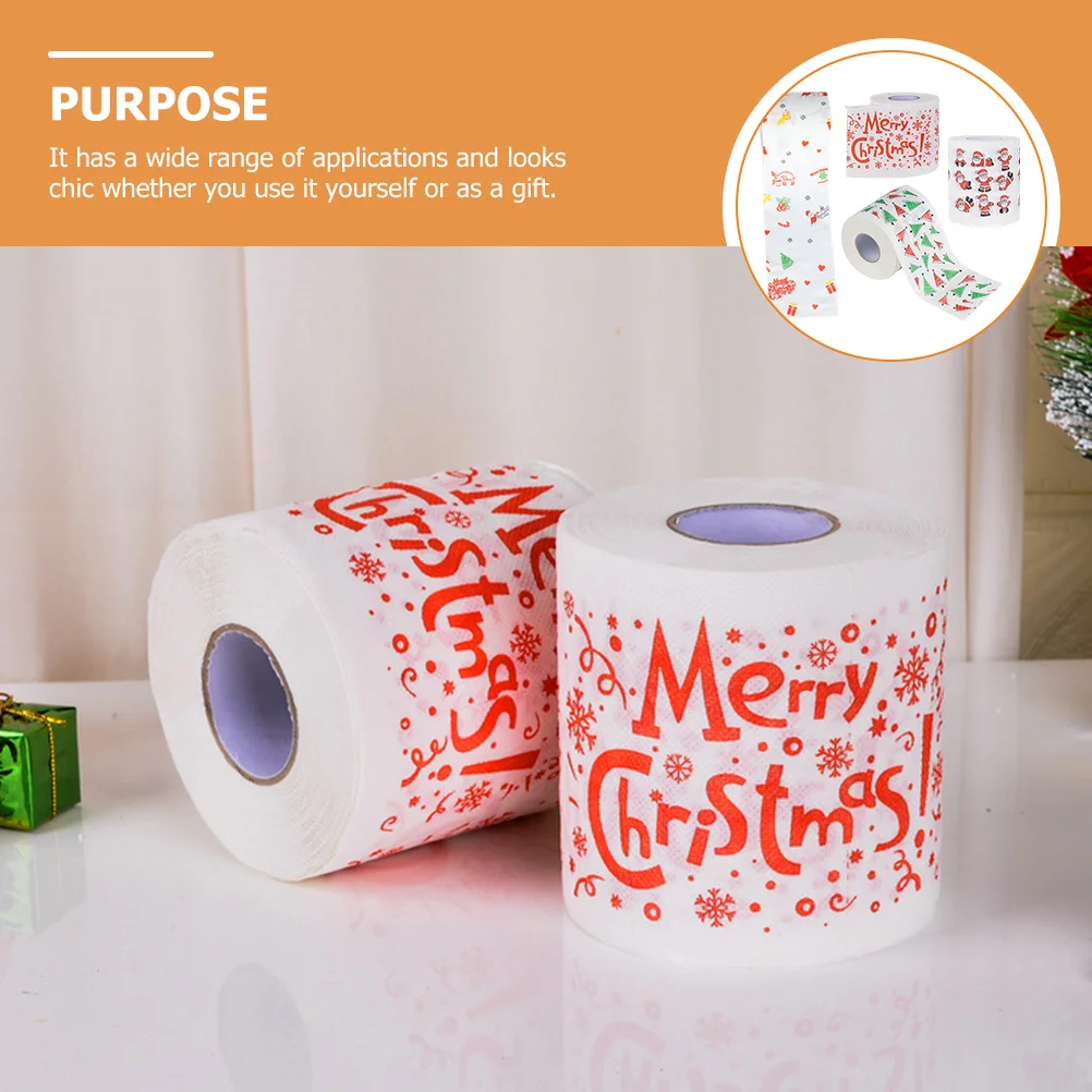 

4pcs 4 Rolls Pattern Toilet Toilet Roll Paper Printed Tissue For Holiday Party Table Napkins Decoration Tissue Paper