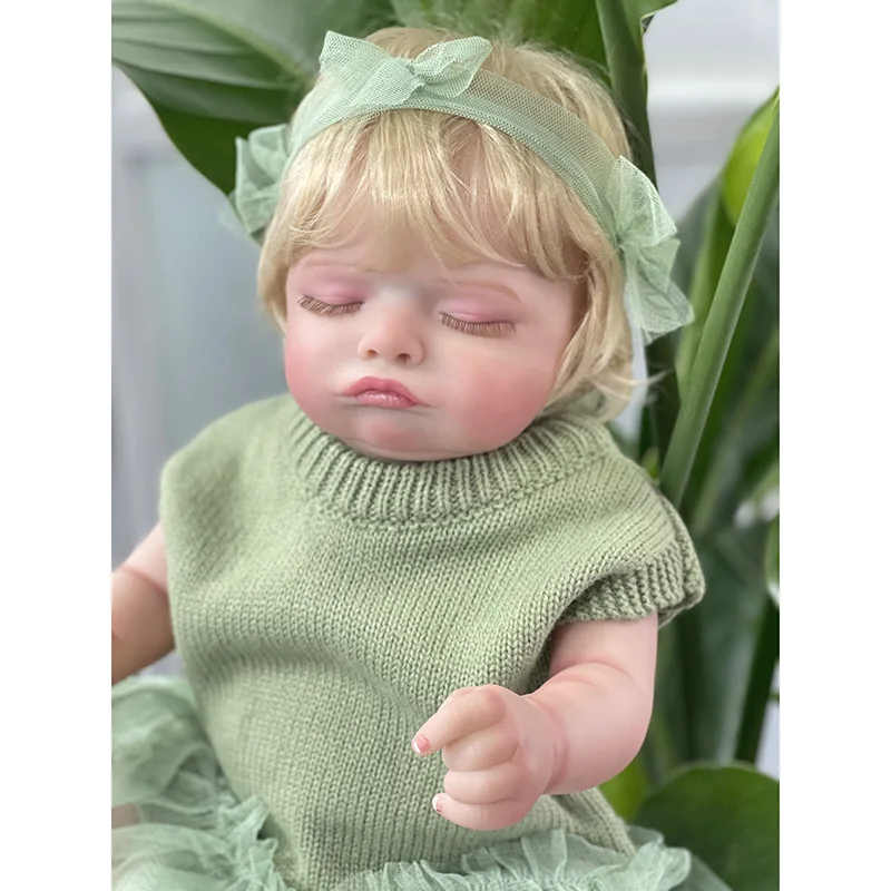 45cm Full Vinyl Body Cute Reborn Sleeping Baby Doll Girl Rosalie with Hand-Rooted blonde Hair