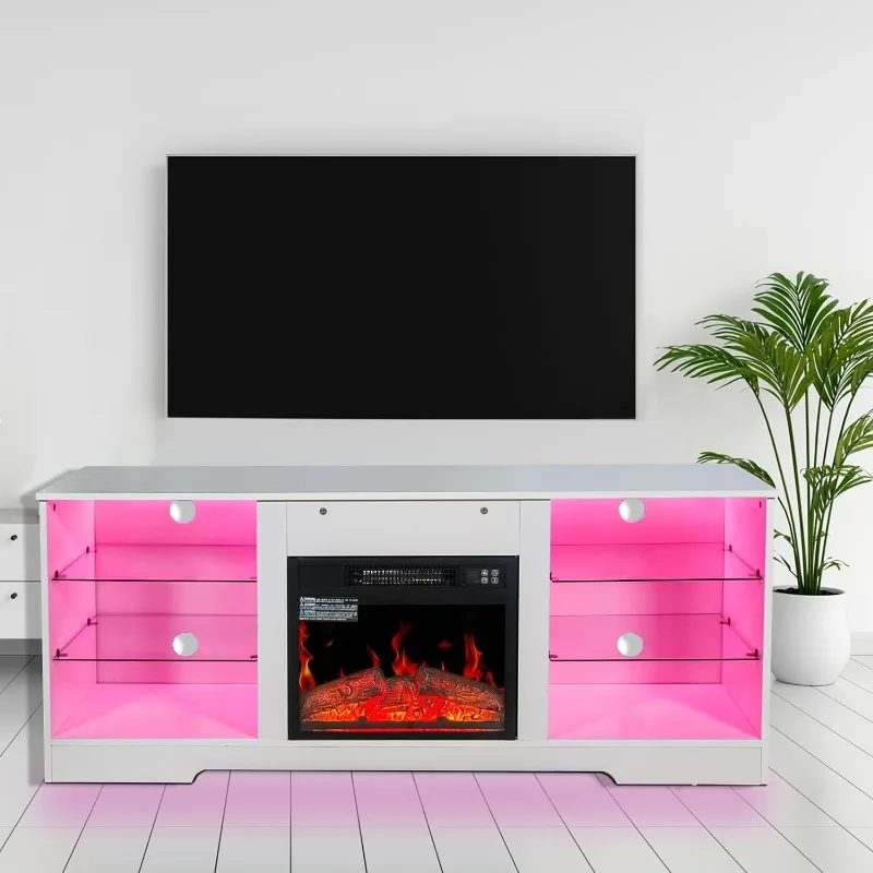 

Fireplace TV Stand with LED Lights,Modern TV Console for 43" 50" 55" 60" 65" Televisions,Entertainment Center with Electric