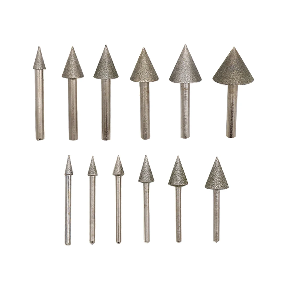 4-25mm Tapered Umbrella Diamond Grinding Head Grinding Needle Bits Burrs Metal Stone Jade Engraving Carving Tools 3mm/6mm Shank