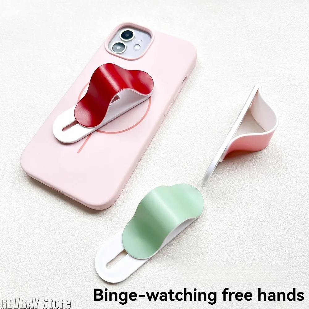 Simple Macaron Solid Color Slim Push-Pull Phone Grip Holder Back Adhesive Phone U-shaped Desktop Support Anti Drop Finger Strap