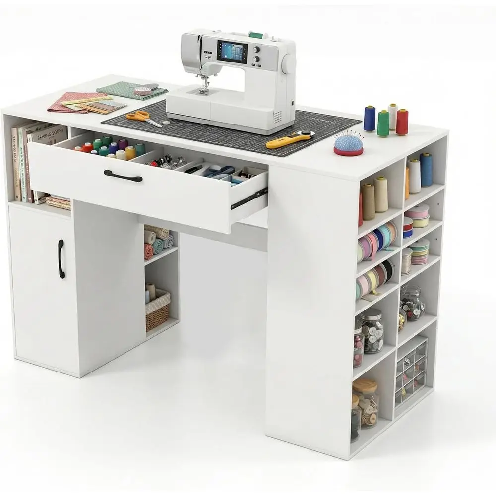 Adjustable Height Sewing Desk with Storage Cubes and Counter Height Writing Station for Home Office