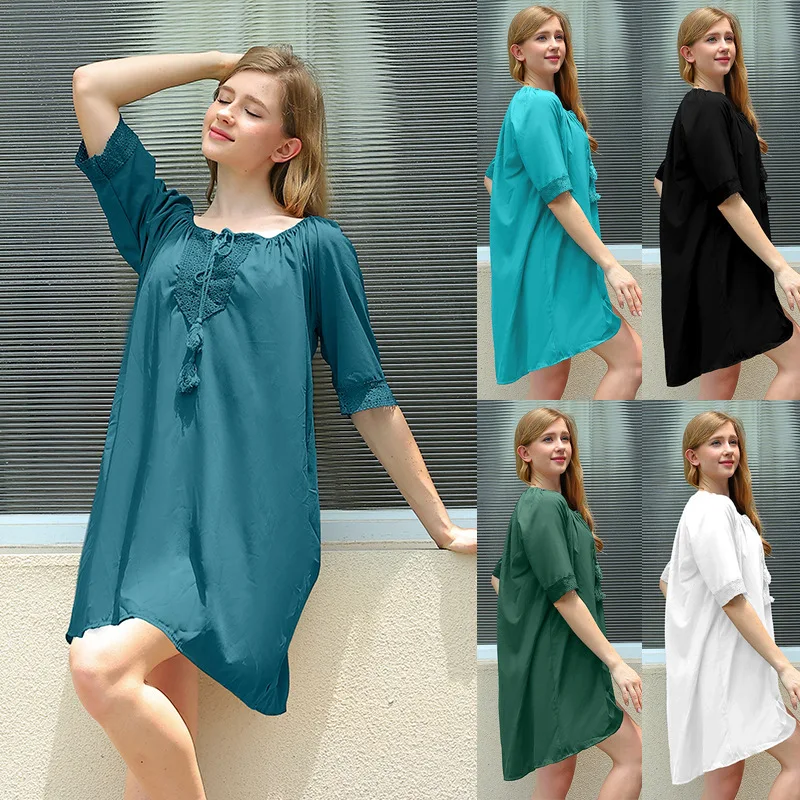 

plus Size Fashionable Women's Sun Protection Loose Belted Solid Color Beach Cover-Up Dress 2025 Style
