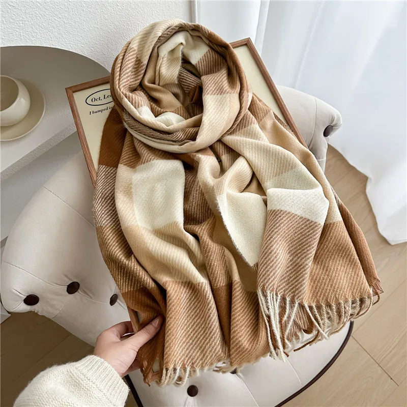 

66*180cm Winter Warm Scarves Shawls Long Thick Soft Scarf Shawl for Women Men Neck Wraps Imitation Cashmere Plaid Neckerchief