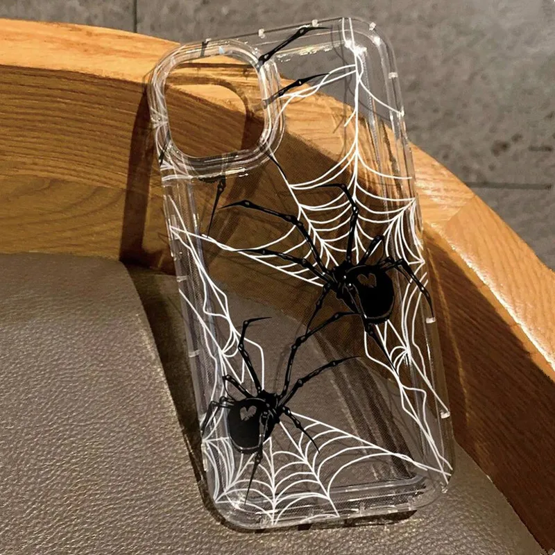 Black Spider Web Clear Case For Samsung Galaxy A15 A35 A55 A34 A54 A53 A52 S24 Ultra S23 Plus S22 S21 S20 FE Shockproof Cover