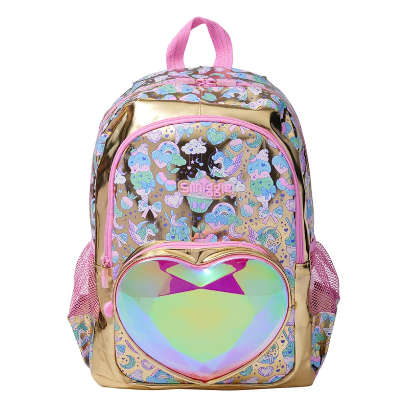 

Smiggle Golden Laser Heart Design Schoolbag for Elementary Grade Australian Cartoon Outdoor Leisure Backpack New School Gifts