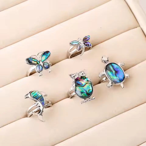Fashion Jewelry Dolphin Butterfly Dragonfly Turtle Owl Shell Open Adjustable Ring for Women Party Wedding Silver Color Jewelry