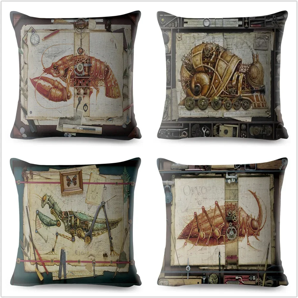 Steampunk Mechanical Animal Cushion Covers Home Decoration Pillow Case Sofa Dog Cat case Linen  Cover 45*45cm