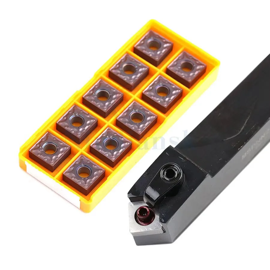 Eixo de corte de metal com suporte para ferramenta de giro externo indexável 45 ° + 10 peças snmg1204, ferramenta de inserção de giro de torno cnc de carboneto