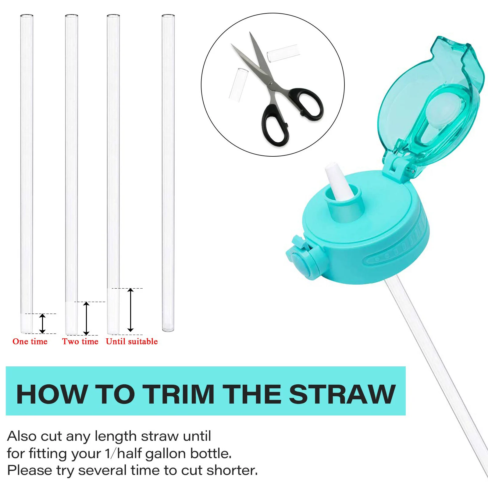 Water Bottle Straw Straws Replacement Reusable Straws For 1/Half Gallon Water Bottle With 2 Cleaning Brushes 4 Cuttable Straws