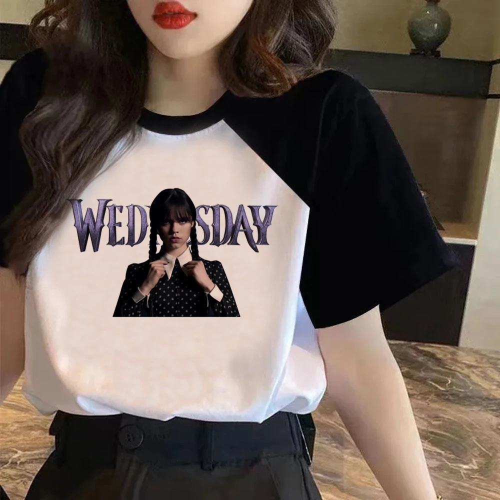 Wednesday Addams Funny T Shirt Women Kawaii Cartoon Y2k Punk Nevermore Academy T-shirt Gothic Harajuku Tops Anime Tshirt Female