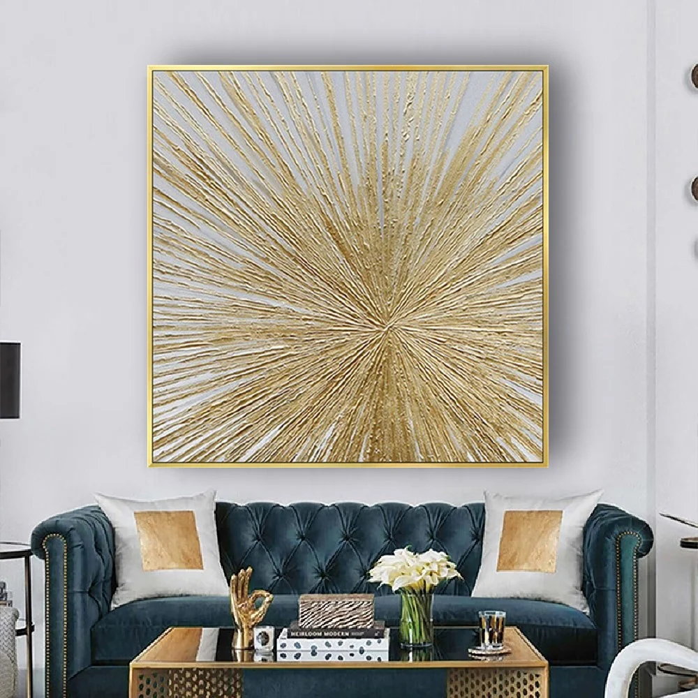 

Handmade Gold Foil Abstract Oil Painting Sunshine Canvas Paintings Decor Living Room Pop Square Wall Art Picture For Home Life