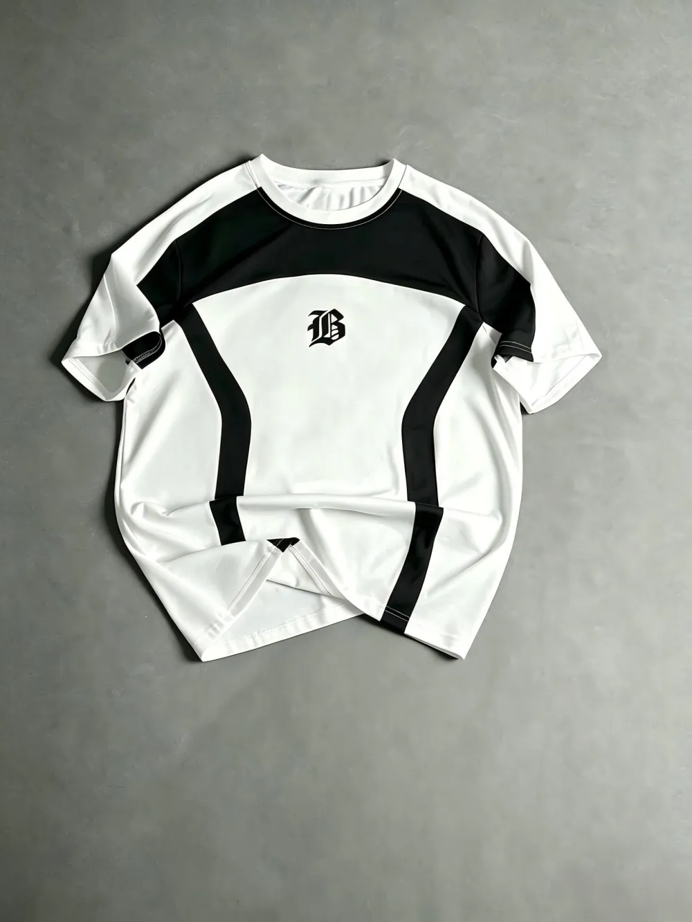 American men's summer training striped letter patchwork print micro elastic breathable round neck T-shirt outdoor street top